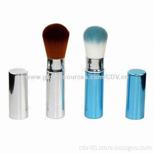 Makeup Retractable Brush, Made of Aluminum Ferrule/Handle, with Double Color Synthetic Hair